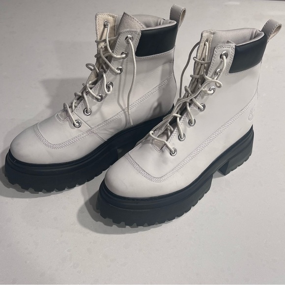 NEW Timberland SKY 6 Inch Lace Up‎ Platform Boots White Nubuck Size 8 Leather - Picture 5 of 10